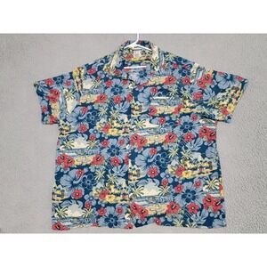 Disney Parks Shirt Mens 2XL XXL Mickey Mouse Hawaiian Blue Floral Tropical Tiki